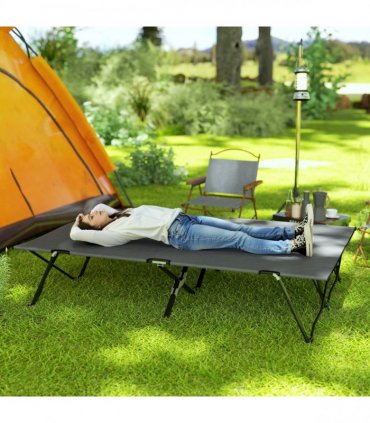 Outsunny Double Camping Folding Cot Portable Sleeping Bed, Charcoal Grey