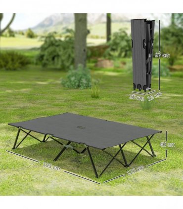 Outsunny Double Camping Folding Cot Portable Sleeping Bed, Charcoal Grey