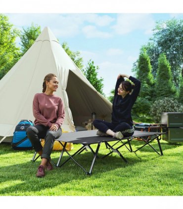 Outsunny Double Camping Folding Cot Portable Sleeping Bed, Charcoal Grey