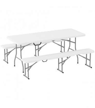 Outsunny 3 Piece Folding Picnic Table and Bench Set with Handles, White