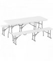 Outsunny 3 Piece Folding Picnic Table and Bench Set with Handles, White