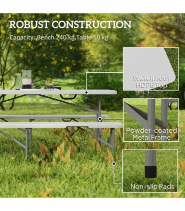 Outsunny 3 Piece Folding Picnic Table and Bench Set with Handles, White