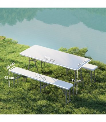 Outsunny 3 Piece Folding Picnic Table and Bench Set with Handles, White