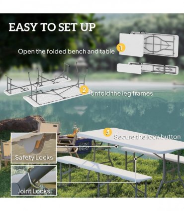 Outsunny 3 Piece Folding Picnic Table and Bench Set with Handles, White