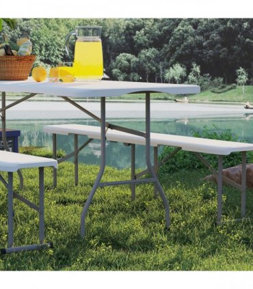 Outsunny 3 Piece Folding Picnic Table and Bench Set with Handles, White