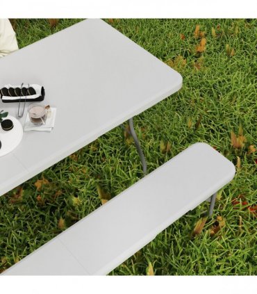 Outsunny 3 Piece Folding Picnic Table and Bench Set with Handles, White