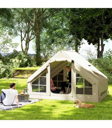Outsunny Inflatable Camping Tent with Pump, 2-4 Person Glamping Tent