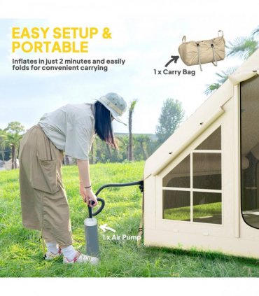 Outsunny Inflatable Camping Tent with Pump, 2-4 Person Glamping Tent