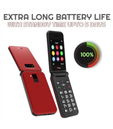 TTfone TT760 4G USB-C Mobile Phone for The Elderly, Simple And Easy to Use Flip Folding Cell Cheap And Easy to Use - Red with USB Cable EE Pay As You Go