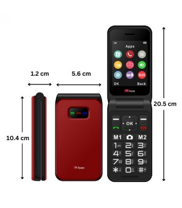 TTfone TT760 4G USB-C Mobile Phone for The Elderly, Simple And Easy to Use Flip Folding Cell Cheap And Easy to Use - Red with USB Cable EE Pay As You Go