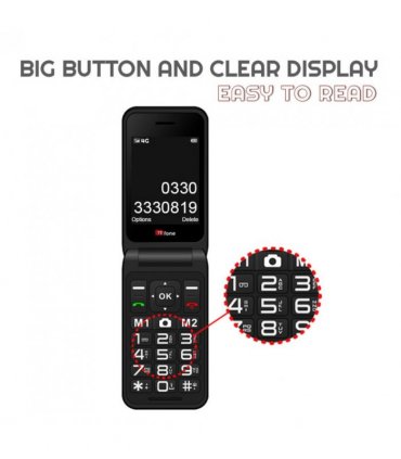 TTfone TT760 4G USB-C Mobile Phone for the Elderly, Simple and easy to use flip folding cell cheap and easy to use - Black with Dock Charger and O2 Sim Card