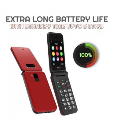 TTfone TT760 4G USB-C Mobile Phone for the Elderly, Simple and easy to use flip folding cell cheap and easy to use - Red with Mains Charger and O2 Sim Card