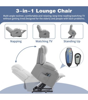 1pcs grey fabric electric elderly chair with 8-point massage belt heating 120kg indoor functional chair, UK