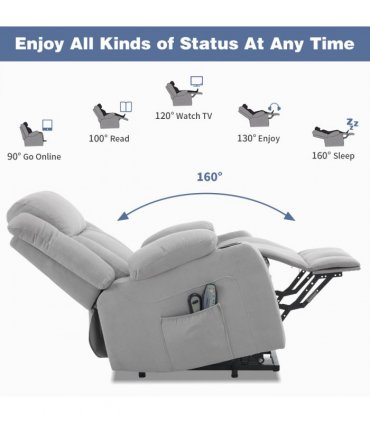 1pcs grey fabric electric elderly chair with 8-point massage belt heating 120kg indoor functional chair, UK