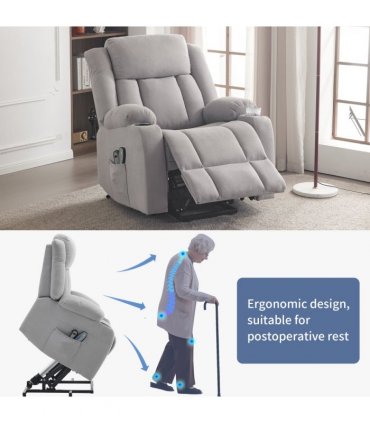 1pcs grey fabric electric elderly chair with 8-point massage belt heating 120kg indoor functional chair, UK