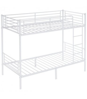 【Same Code：99091194】Twin Over Twin Bunk Bed for Kids Teens Adults, Heavy Duty Metal Bunk Bed with Ladder & Full-Length Guard Rail & Storage Space, White