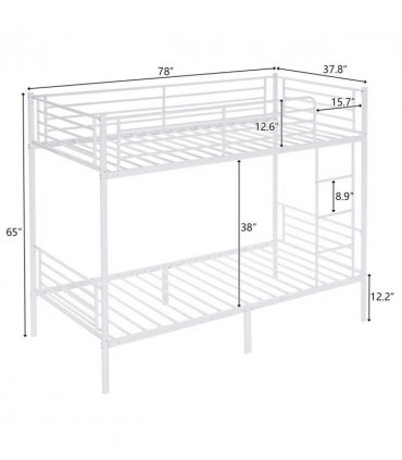 【Same Code：99091194】Twin Over Twin Bunk Bed for Kids Teens Adults, Heavy Duty Metal Bunk Bed with Ladder & Full-Length Guard Rail & Storage Space, White