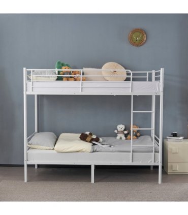 【Same Code：99091194】Twin Over Twin Bunk Bed for Kids Teens Adults, Heavy Duty Metal Bunk Bed with Ladder & Full-Length Guard Rail & Storage Space, White