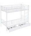 Twin Over Twin Bunk Bed with Two Storage Drawers & Full-Length Guard Rail, Heavy Duty Metal Bunk Bed for Kids Teens Adults, White