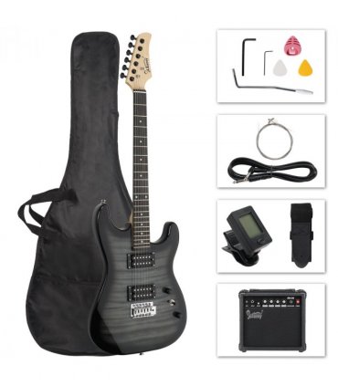 GST Stylish H-H Pickup Tiger Stripe Electric Guitar Kit with 20W AMP Bag Guitar Strap Black