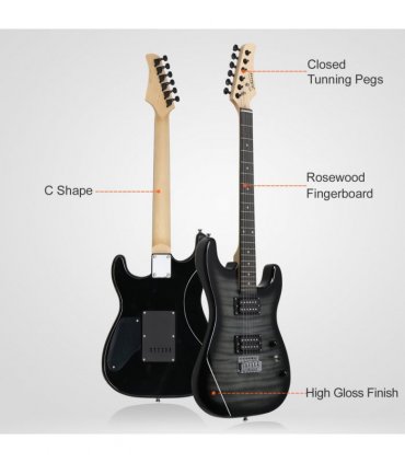 GST Stylish H-H Pickup Tiger Stripe Electric Guitar Kit with 20W AMP Bag Guitar Strap Black
