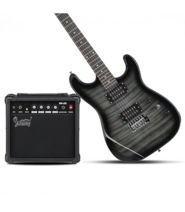 GST Stylish H-H Pickup Tiger Stripe Electric Guitar Kit with 20W AMP Bag Guitar Strap Black