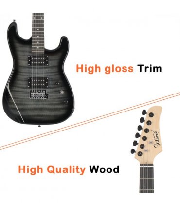 GST Stylish H-H Pickup Tiger Stripe Electric Guitar Kit with 20W AMP Bag Guitar Strap Black