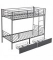 Twin Over Twin Bunk Bed with Two Storage Drawers & Full-Length Guard Rail, Heavy Duty Metal Bunk Bed for Kids Teens Adults, Black