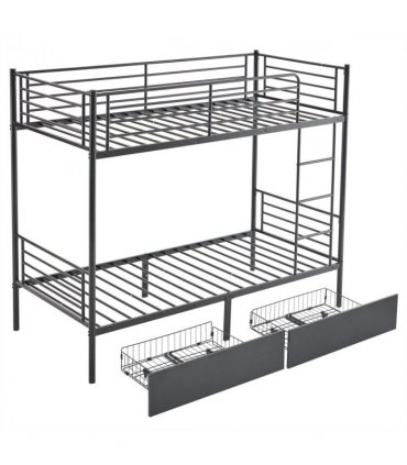Twin Over Twin Bunk Bed with Two Storage Drawers & Full-Length Guard Rail, Heavy Duty Metal Bunk Bed for Kids Teens Adults, Black
