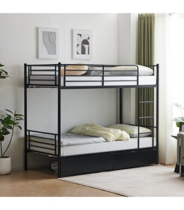 Twin Over Twin Bunk Bed with Two Storage Drawers & Full-Length Guard Rail, Heavy Duty Metal Bunk Bed for Kids Teens Adults, Black