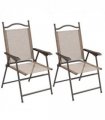 Outsunny Folding Chairs Set, Breathable Mesh Fabric Seat, Mixed Brown