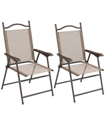 Outsunny Folding Chairs Set, Breathable Mesh Fabric Seat, Mixed Brown