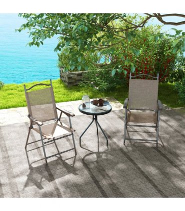 Outsunny Folding Chairs Set, Breathable Mesh Fabric Seat, Mixed Brown