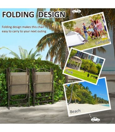 Outsunny Folding Chairs Set, Breathable Mesh Fabric Seat, Mixed Brown