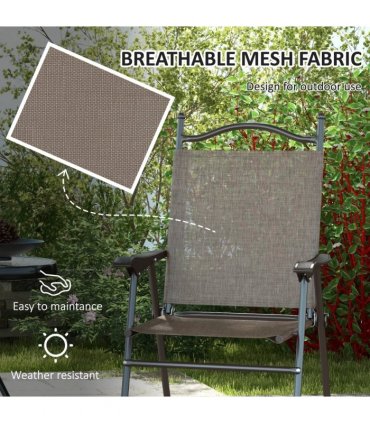 Outsunny Folding Chairs Set, Breathable Mesh Fabric Seat, Mixed Brown