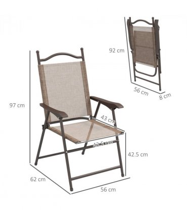Outsunny Folding Chairs Set, Breathable Mesh Fabric Seat, Mixed Brown