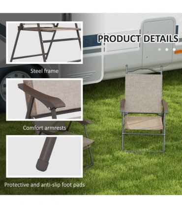 Outsunny Folding Chairs Set, Breathable Mesh Fabric Seat, Mixed Brown