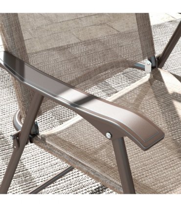 Outsunny Folding Chairs Set, Breathable Mesh Fabric Seat, Mixed Brown
