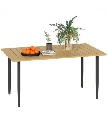 Outsunny Garden Dining Table for 6 Person with Parasol Hole, Brown