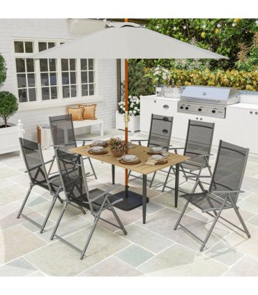Outsunny Garden Dining Table for 6 Person with Parasol Hole, Brown