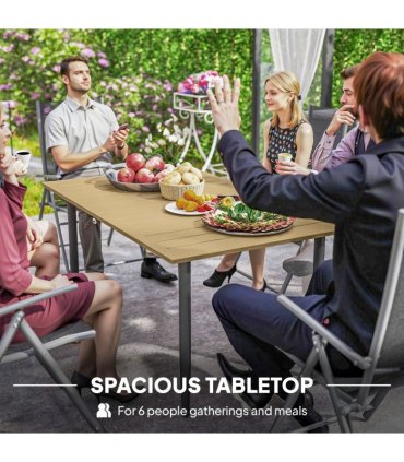 Outsunny Garden Dining Table for 6 Person with Parasol Hole, Brown