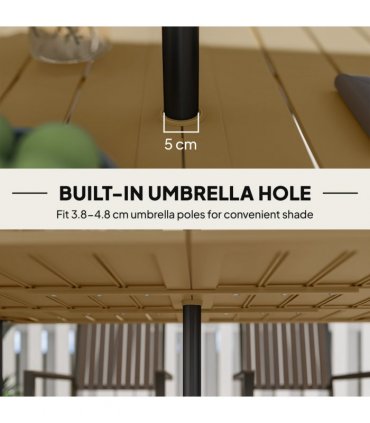 Outsunny Garden Dining Table for 6 Person with Parasol Hole, Brown