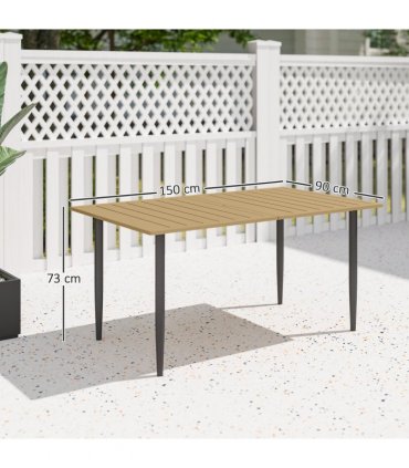 Outsunny Garden Dining Table for 6 Person with Parasol Hole, Brown