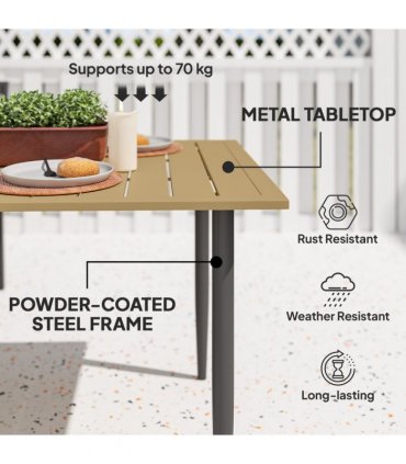 Outsunny Garden Dining Table for 6 Person with Parasol Hole, Brown