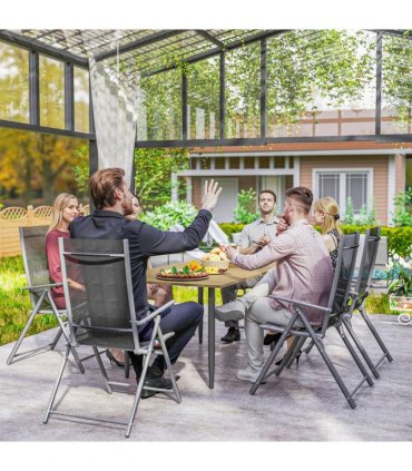 Outsunny Garden Dining Table for 6 Person with Parasol Hole, Brown