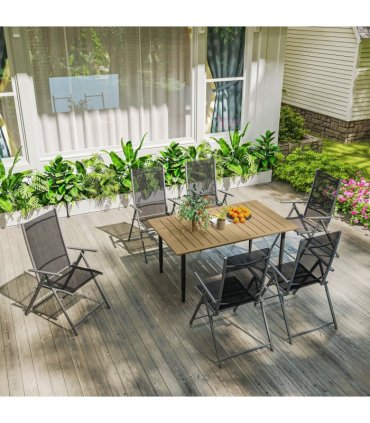 Outsunny Garden Dining Table for 6 Person with Parasol Hole, Brown