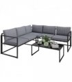 Outsunny 3 Piece L Shaped Garden Furniture Set with Cushions, Grey