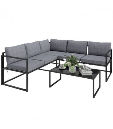 Outsunny 3 Piece L Shaped Garden Furniture Set with Cushions, Grey