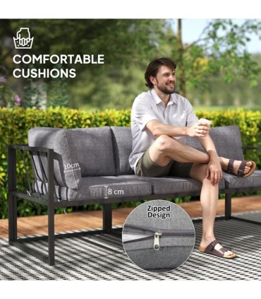 Outsunny 3 Piece L Shaped Garden Furniture Set with Cushions, Grey