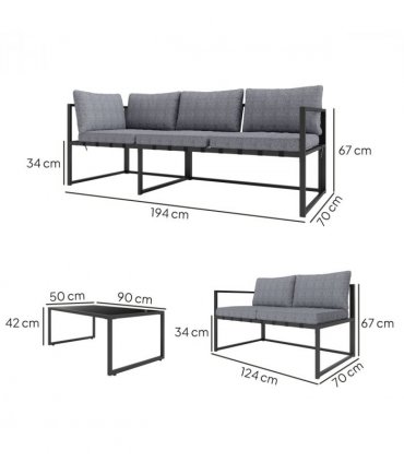 Outsunny 3 Piece L Shaped Garden Furniture Set with Cushions, Grey
